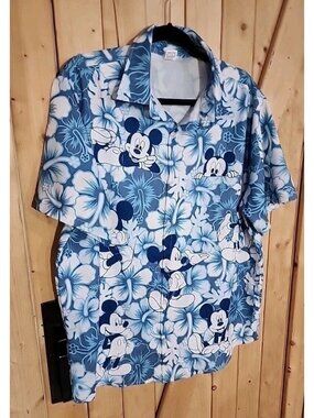 Mickey Mouse Tropical Shirt M XL Blue White Hawaiian Resort Beach Disney Cruise